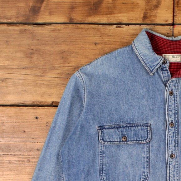 Vintage L.L.Bean Denim Shirt Button L USA Made 90s Lined Mens Long Sleeve Blue - Picture 7 of 8